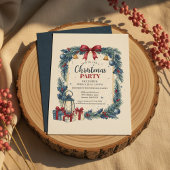 Invitation de fête de Noël Couronne Rustique Bleue