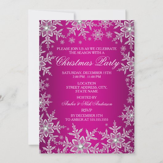 Invitation de fête de Noël Crystal Snowflake Hot P (Devant)