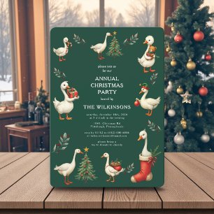Invitation de fête de Noël de canard vintage vert