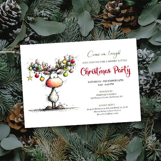 Invitation de fête de Noël de renne chic et excent