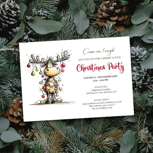 Invitation de fête de Noël de renne vert rouge exc