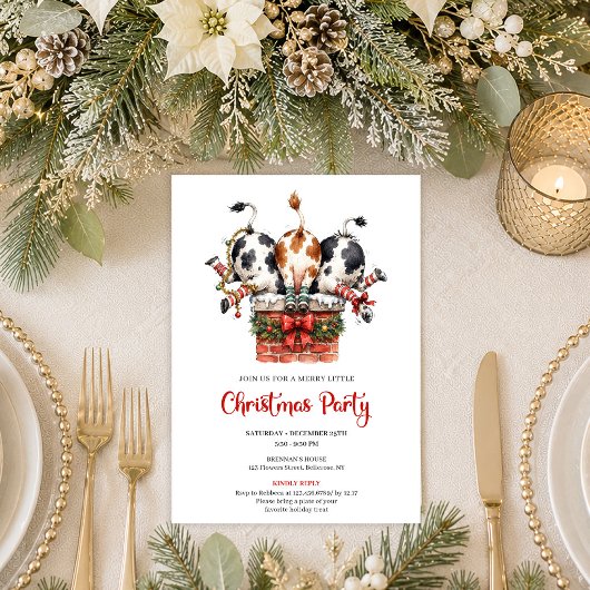 Invitation de fête de Noël de vaches drôles et amu