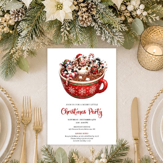 Invitation de fête de Noël de vaches fantaisistes