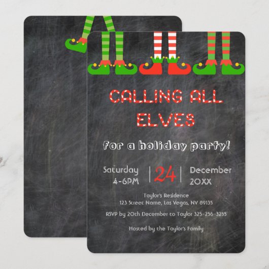 Invitation de fête de Noël d'elfes de tableau (Devant / Derrière)