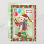 Invitation de fête de Noël d'enfants avec l'ours (Devant / Derrière)