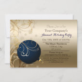 Invitation de fête de Noël d'entreprise or marine (Devant)