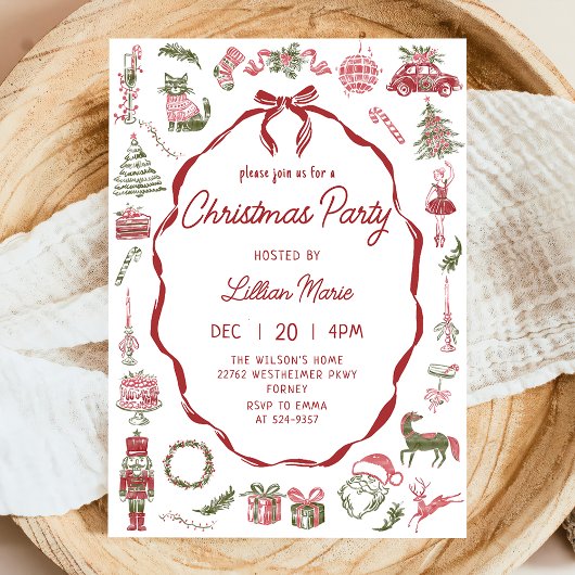 Invitation de fête de Noël dessinée à la main de m
