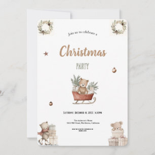 invitation de fête de Noël d'hiver marron et rouge