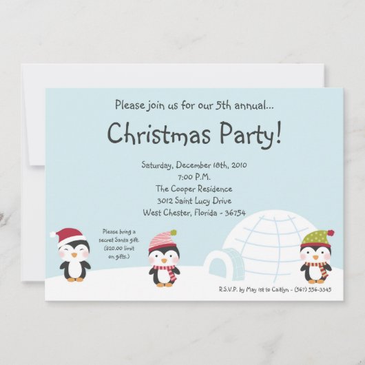 invitation de fête de Noël d'igloo des pingouins (Devant)