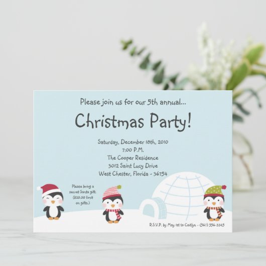 invitation de fête de Noël d'igloo des pingouins (Debout devant)