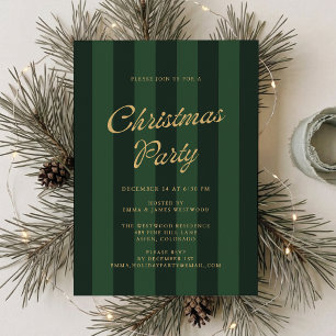 Invitation de fête de Noël élégante et verte rayée