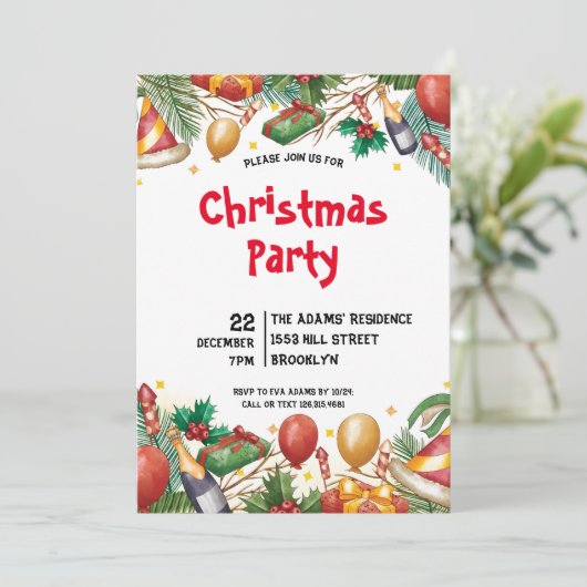 Invitation de fête de Noël en aquarelle (Debout devant)