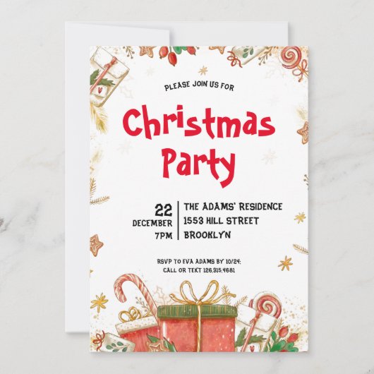 Invitation de fête de Noël en aquarelle (Devant)