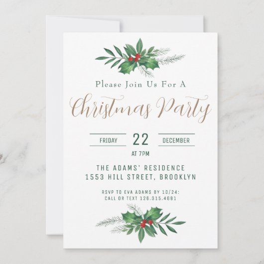 Invitation de fête de Noël en aquarelle (Dos)