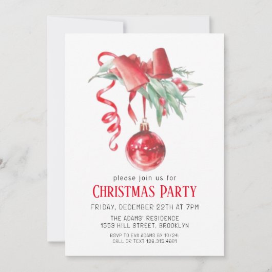 Invitation de fête de Noël en aquarelle (Devant)