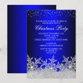 Invitation de fête de Noël en bleu flocon de neige (Devant / Derrière)