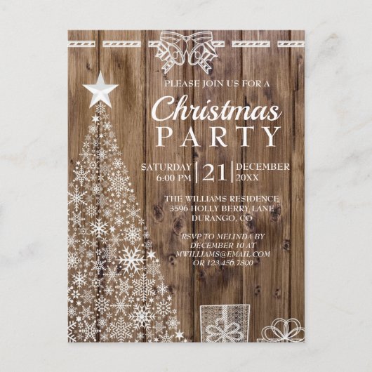 Invitation de fête de Noël en bois rustique (Devant)