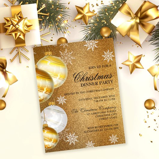 Invitation de fête de Noël en paillettes d'or de l