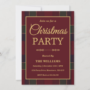 Invitation de fête de Noël en tartan plaid de luxe