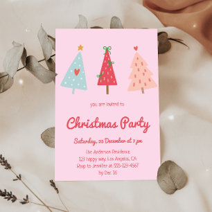 Invitation de fête de Noël fantaisiste rose pastel
