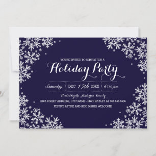 Invitation de fête de Noël flocon de neige bleu ro