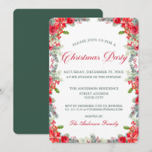 Invitation de fête de Noël florale au poinsettia a