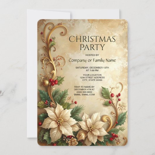 Invitation de fête de Noël florale de vacances (Devant)