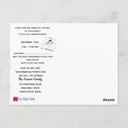 Invitation de fête de Noël moche (Dos)