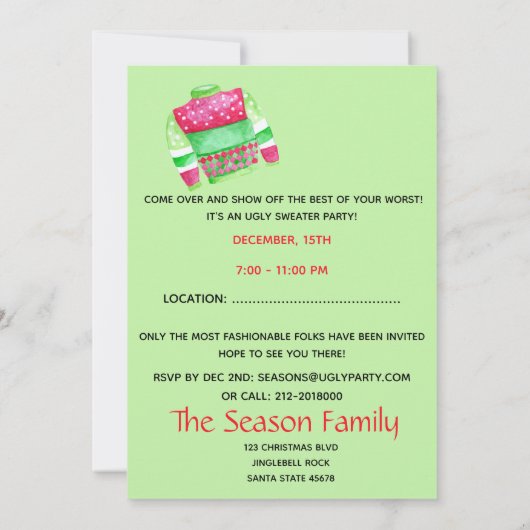 Invitation de fête de Noël moche (Dos)