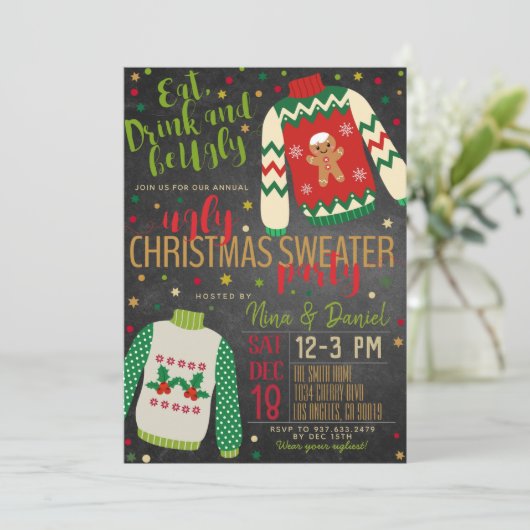 Invitation de fête de Noël moche (Debout devant)