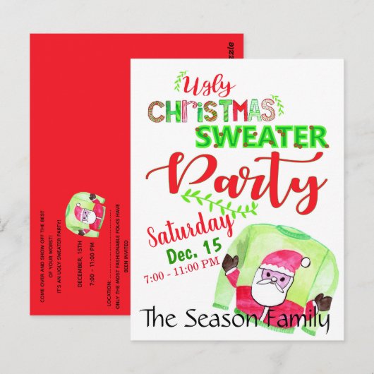 Invitation de fête de Noël moche (Devant / Derrière)