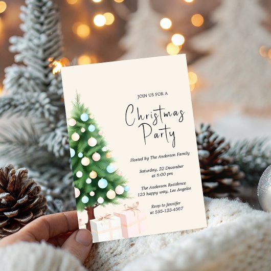 Invitation de fête de Noël moderne à l'aquarelle p