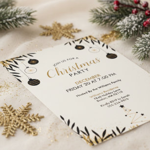 Invitation de fête de Noël moderne noir et or