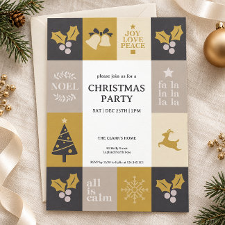 Invitation de fête de Noël moderne rétro or