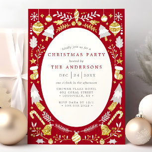Invitation de fête de Noël moderne rouge et or