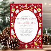 Invitation de fête de Noël moderne rouge et or