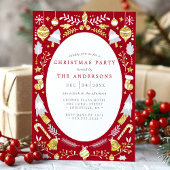 Invitation de fête de Noël moderne rouge et or