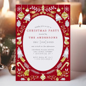 Invitation de fête de Noël moderne rouge et or