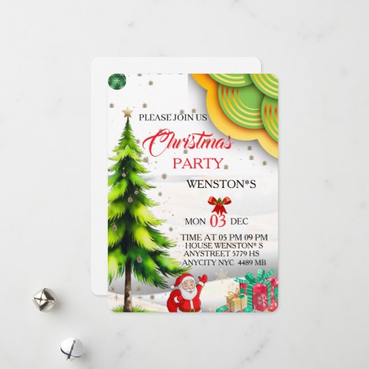 Invitation de fête de Noël modifiable, imprimable (Devant/Arrière en situation)