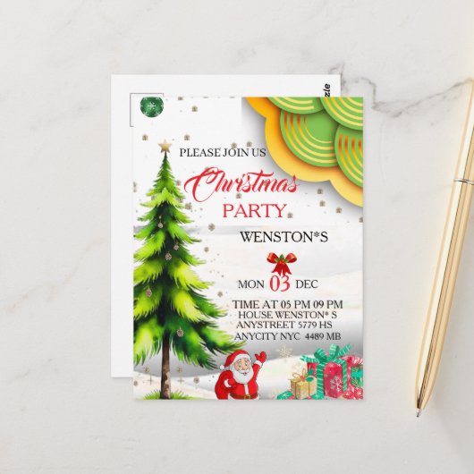 Invitation de fête de Noël modifiable, imprimable (Devant/Arrière en situation)