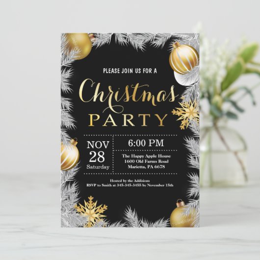 Invitation de fête de Noël Noir et Or (Debout devant)