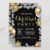 Invitation de fête de Noël Noir et Or (Devant / Derrière)