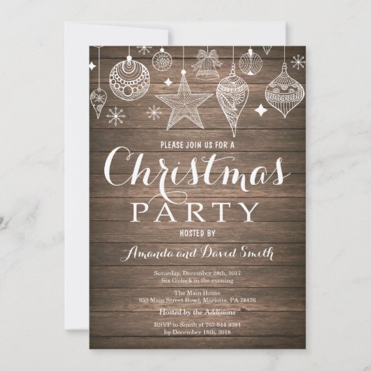Invitation de fête de Noël Ornement rustique (Devant)