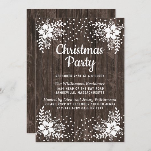 Invitation de fête de Noël Pays rustique Floral (Devant / Derrière)