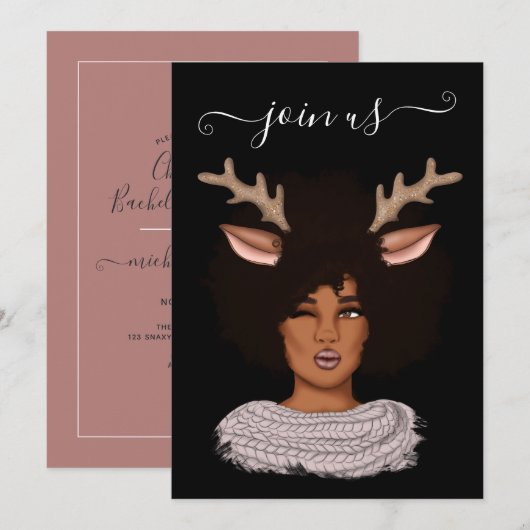 Invitation de fête de Noël pour Bachelorette Afro- (Devant / Derrière)