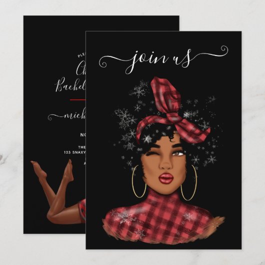 Invitation de fête de Noël pour Bachelorette afro- (Devant / Derrière)