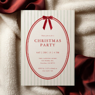 Invitation de fête de Noël préppy avec un nœud ray