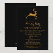 Invitation de fête de Noël Renne noir et or (Devant / Derrière)