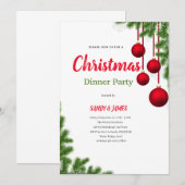 invitation de fête de Noël rouge baubles vertes (Devant / Derrière)