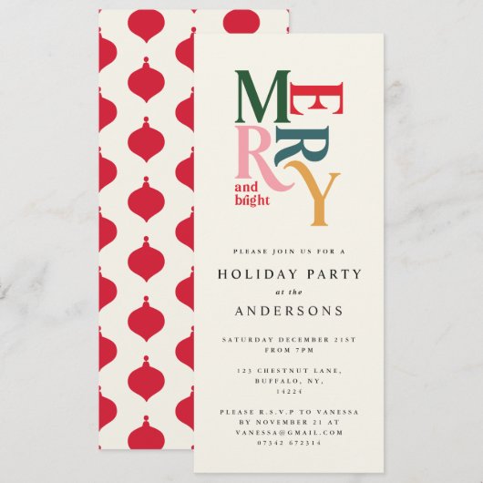 Invitation de fête de Noël rouge coloré (Devant / Derrière)